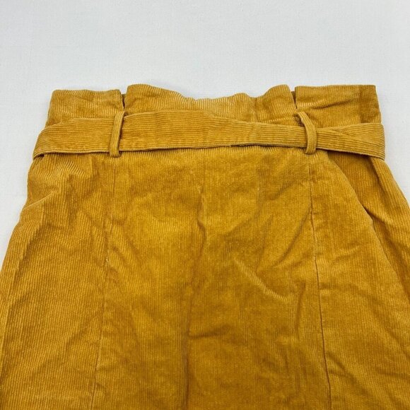 Pink Lily Corduroy Paperbag Mini Skirt Mustard Size Medium Belted - Picture 6 of 9